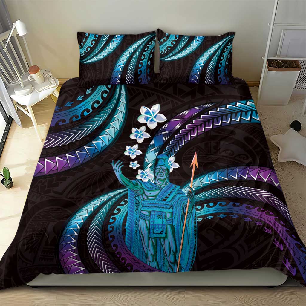 Hawaii King Kamehameha Bedding Set Fantastic Plumeria Amethyst Gradient