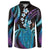 Hawaii King Kamehameha Button Sweatshirt Fantastic Plumeria Amethyst Gradient