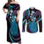 Hawaii King Kamehameha Couples Matching Off Shoulder Maxi Dress and Long Sleeve Button Shirt Fantastic Plumeria Amethyst Gradient