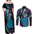 Hawaii King Kamehameha Couples Matching Off Shoulder Maxi Dress and Long Sleeve Button Shirt Fantastic Plumeria Amethyst Gradient