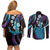Hawaii King Kamehameha Couples Matching Off Shoulder Short Dress and Long Sleeve Button Shirt Fantastic Plumeria Amethyst Gradient
