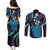 Hawaii King Kamehameha Couples Matching Puletasi and Long Sleeve Button Shirt Fantastic Plumeria Amethyst Gradient