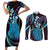 Hawaii King Kamehameha Couples Matching Short Sleeve Bodycon Dress and Long Sleeve Button Shirt Fantastic Plumeria Amethyst Gradient