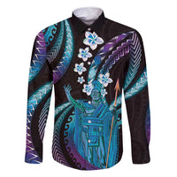 Hawaii King Kamehameha Family Matching Long Sleeve Bodycon Dress and Hawaiian Shirt Fantastic Plumeria Amethyst Gradient