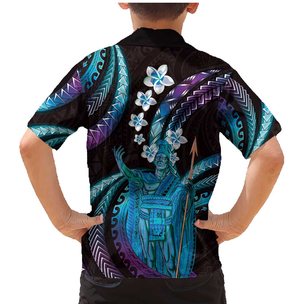 Hawaii King Kamehameha Family Matching Mermaid Dress and Hawaiian Shirt Fantastic Plumeria Amethyst Gradient