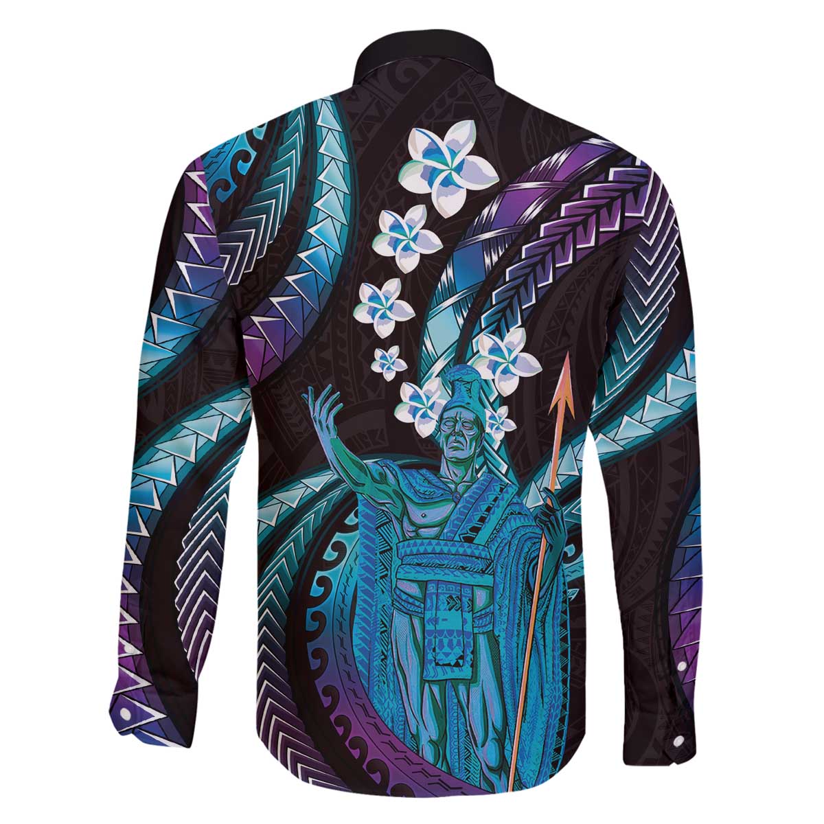 Hawaii King Kamehameha Family Matching Off The Shoulder Long Sleeve Dress and Hawaiian Shirt Fantastic Plumeria Amethyst Gradient