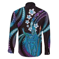 Hawaii King Kamehameha Family Matching Short Sleeve Bodycon Dress and Hawaiian Shirt Fantastic Plumeria Amethyst Gradient