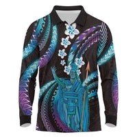 Hawaii King Kamehameha Long Sleeve Polo Shirt Fantastic Plumeria Amethyst Gradient