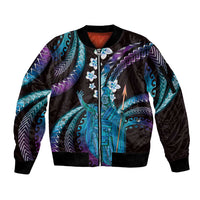 Hawaii King Kamehameha Sleeve Zip Bomber Jacket Fantastic Plumeria Amethyst Gradient