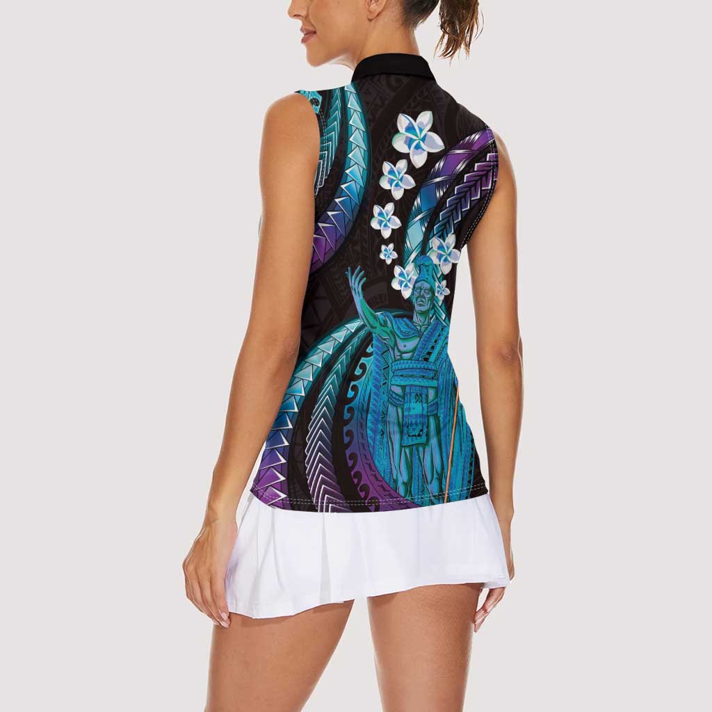 Hawaii King Kamehameha Women Sleeveless Polo Shirt Fantastic Plumeria Amethyst Gradient