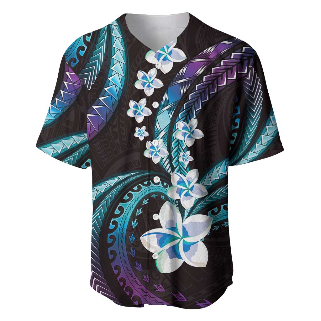Hawaii Plumeria Baseball Jersey Amethyst Gradient Polynesian Pattern