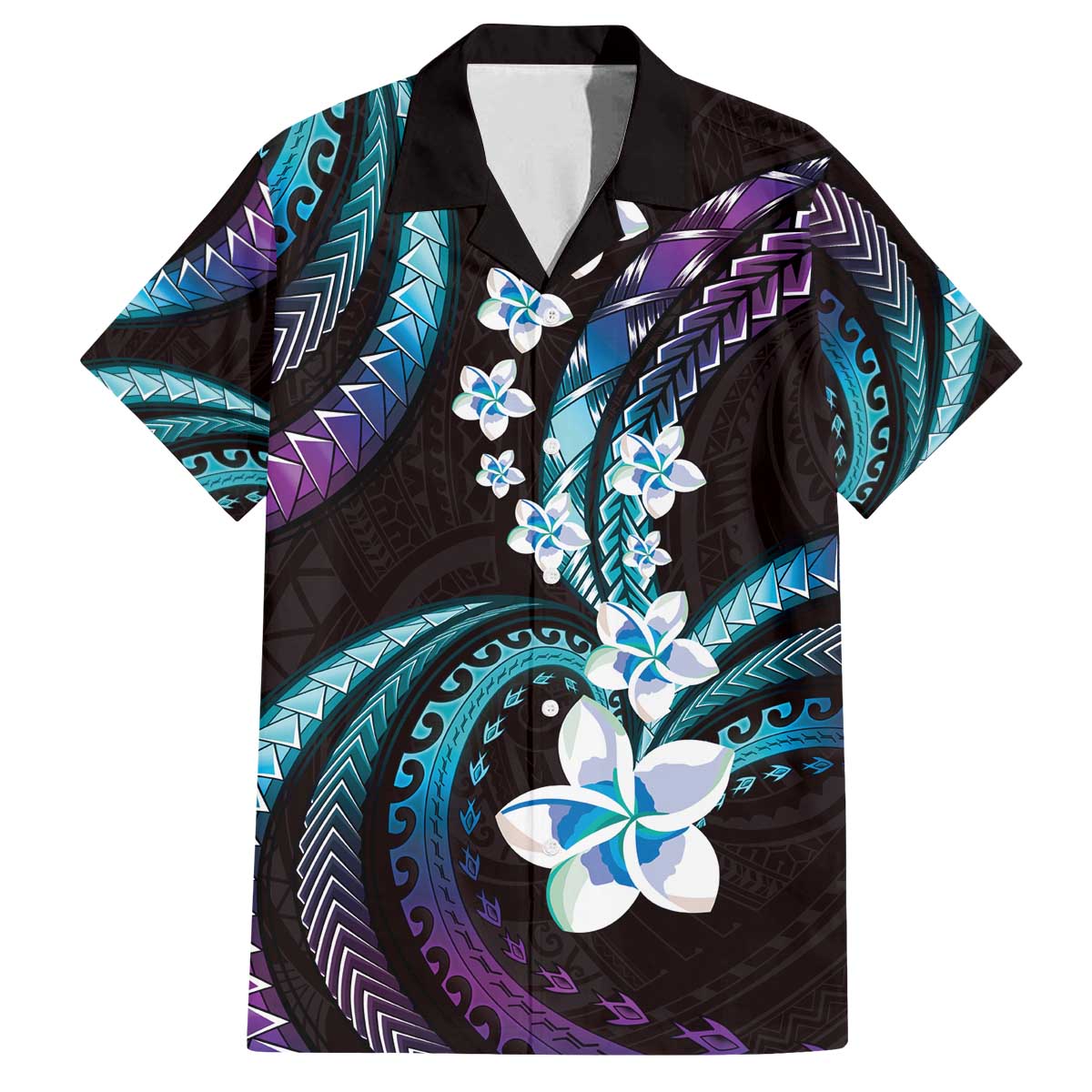 Hawaii Plumeria Family Matching Off The Shoulder Long Sleeve Dress and Hawaiian Shirt Amethyst Gradient Polynesian Pattern