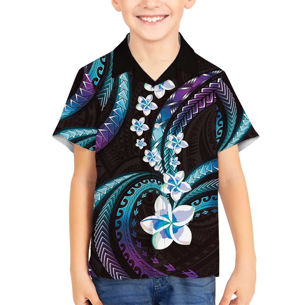 Hawaii Plumeria Family Matching Puletasi and Hawaiian Shirt Amethyst Gradient Polynesian Pattern