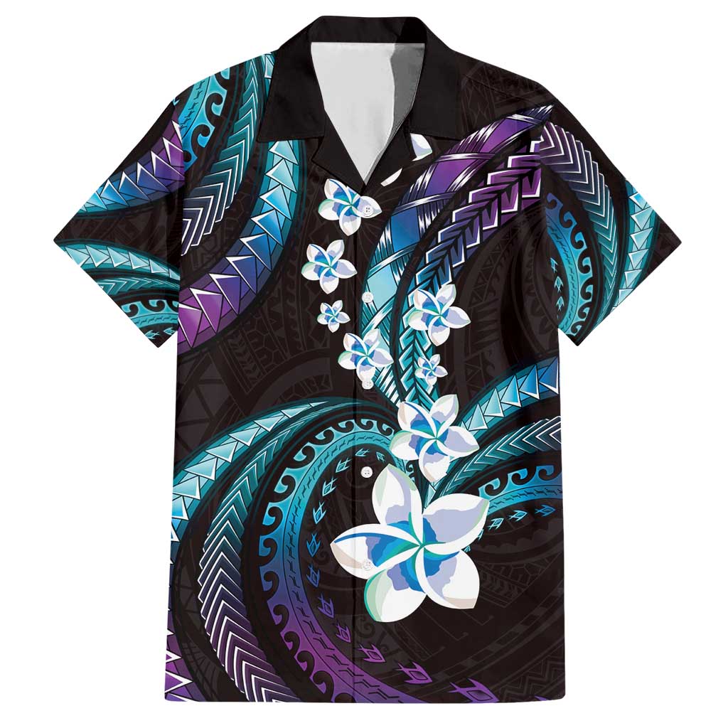 Hawaii Plumeria Family Matching Short Sleeve Bodycon Dress and Hawaiian Shirt Amethyst Gradient Polynesian Pattern