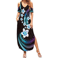 Hawaii Plumeria Family Matching Summer Maxi Dress and Hawaiian Shirt Amethyst Gradient Polynesian Pattern