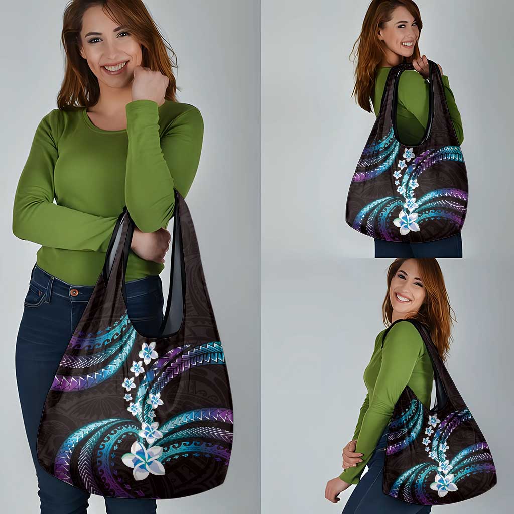 Hawaii Plumeria Grocery Bag Amethyst Gradient Polynesian Pattern