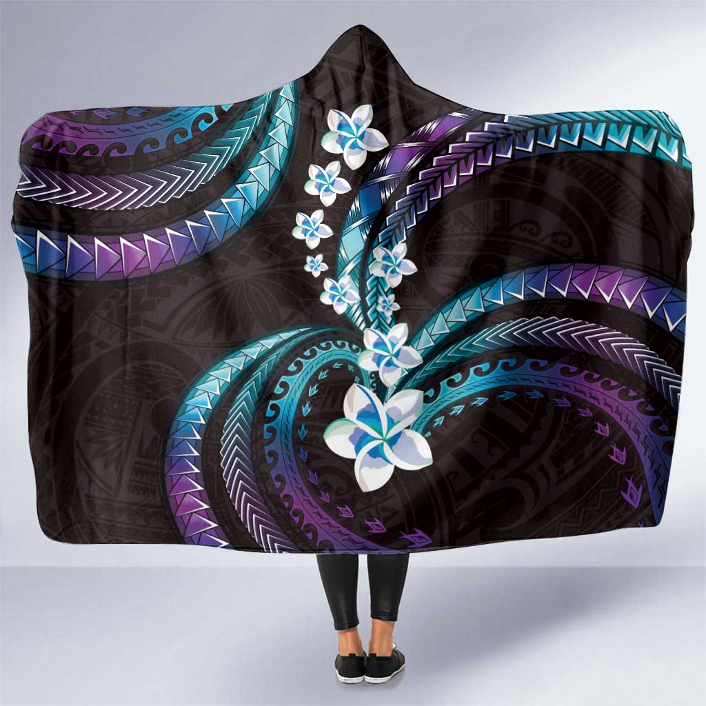 Hawaii Plumeria Hooded Blanket Amethyst Gradient Polynesian Pattern