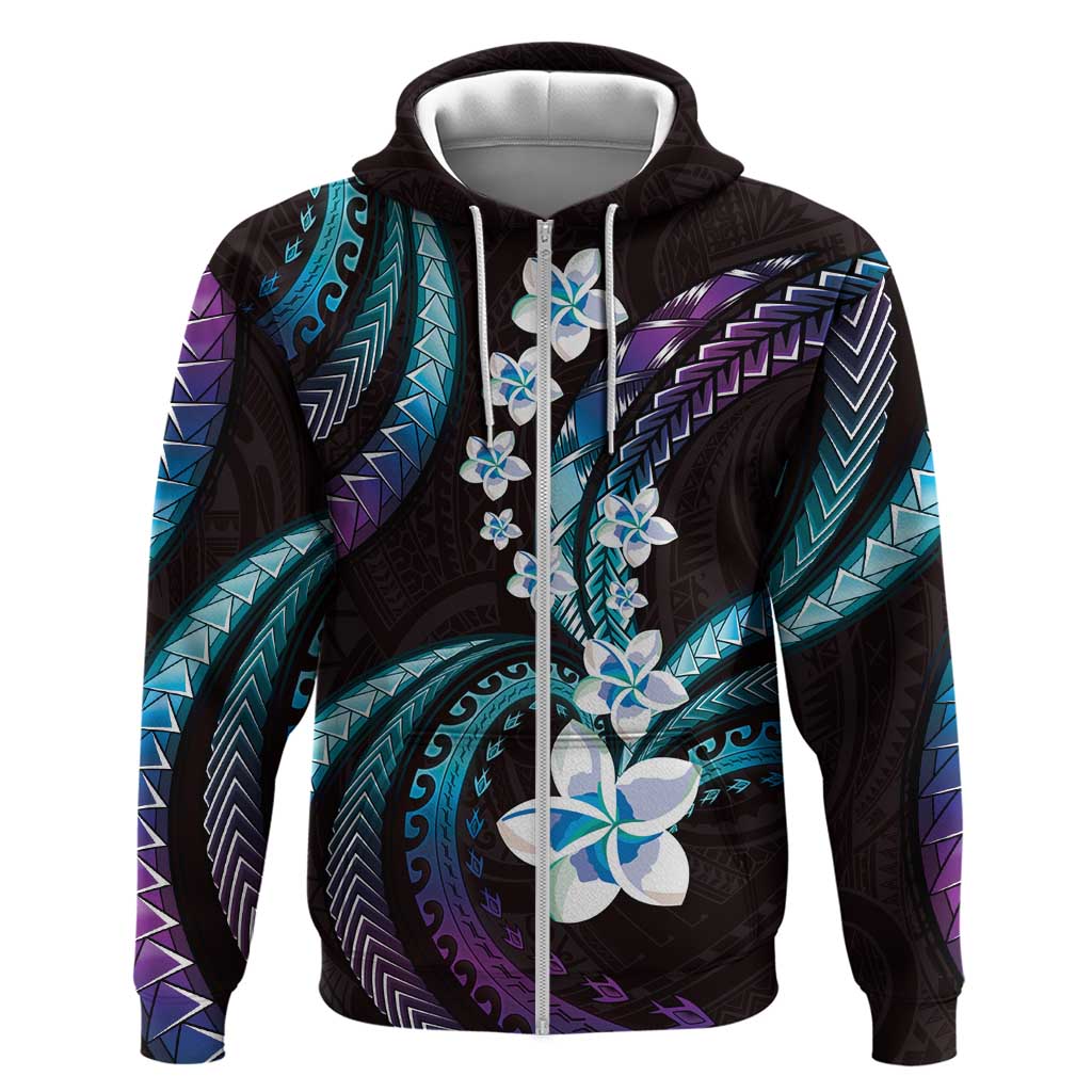 Hawaii Plumeria Hoodie Amethyst Gradient Polynesian Pattern