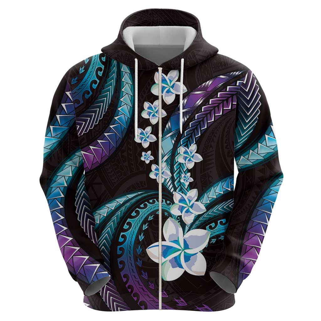 Hawaii Plumeria Hoodie Amethyst Gradient Polynesian Pattern