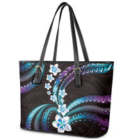 Hawaii Plumeria Leather Tote Bag Amethyst Gradient Polynesian Pattern