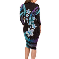 Hawaii Plumeria Long Sleeve Bodycon Dress Amethyst Gradient Polynesian Pattern