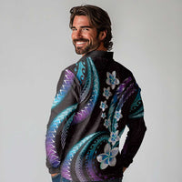 Hawaii Plumeria Long Sleeve Polo Shirt Amethyst Gradient Polynesian Pattern