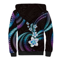 Hawaii Plumeria Sherpa Hoodie Amethyst Gradient Polynesian Pattern