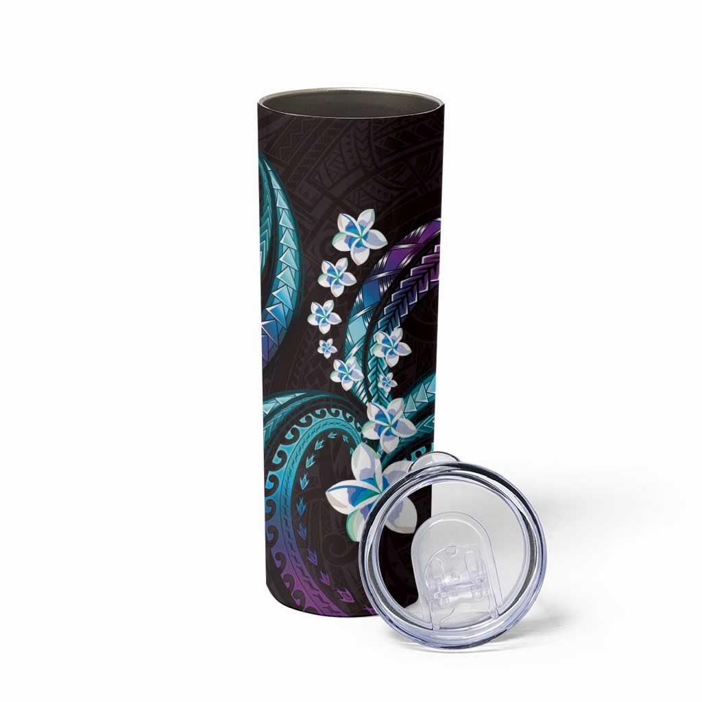 Hawaii Plumeria Skinny Tumbler Amethyst Gradient Polynesian Pattern