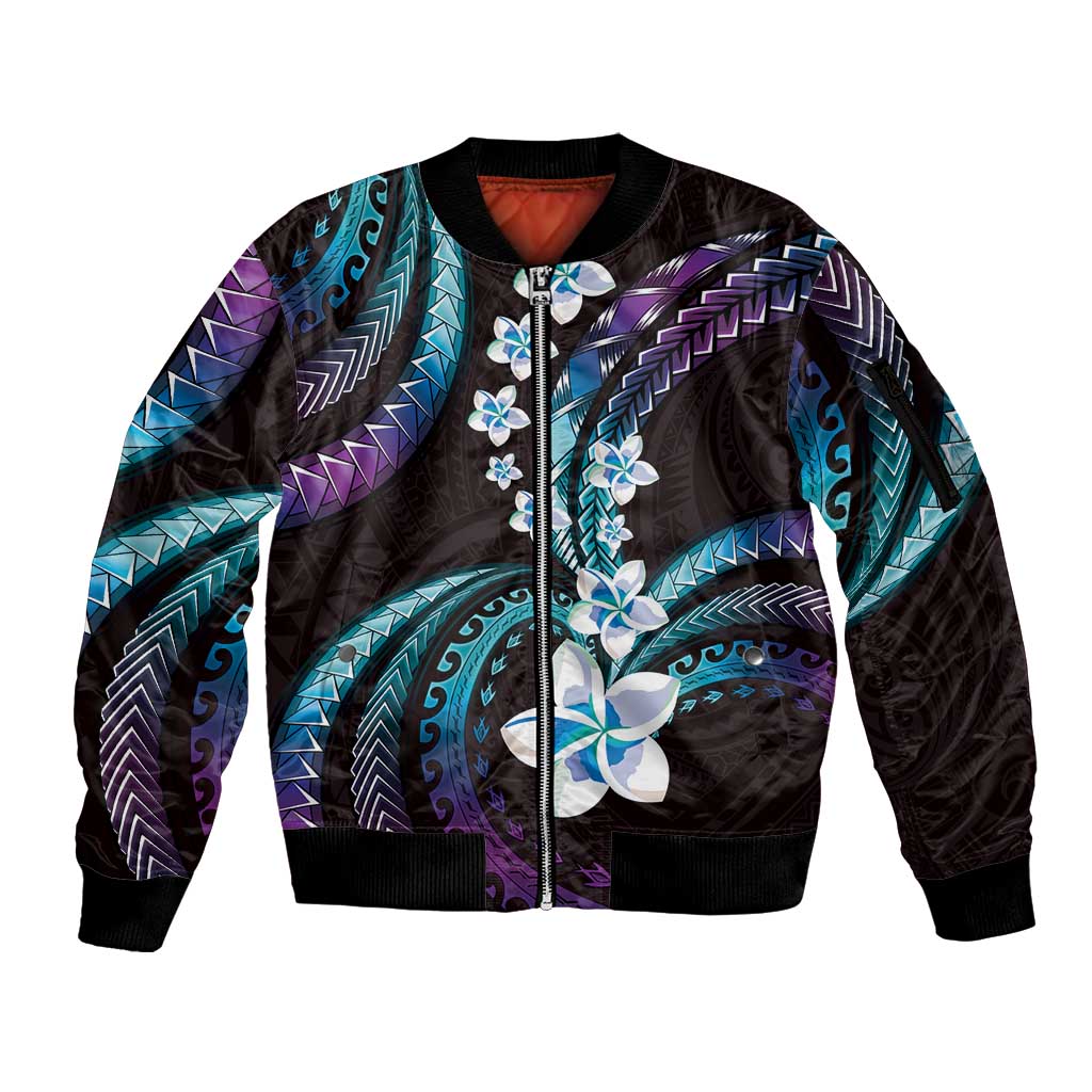 Hawaii Plumeria Sleeve Zip Bomber Jacket Amethyst Gradient Polynesian Pattern LT01 Unisex Purple - Polynesian Pride