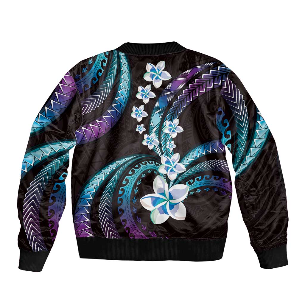 Hawaii Plumeria Sleeve Zip Bomber Jacket Amethyst Gradient Polynesian Pattern LT01 - Polynesian Pride