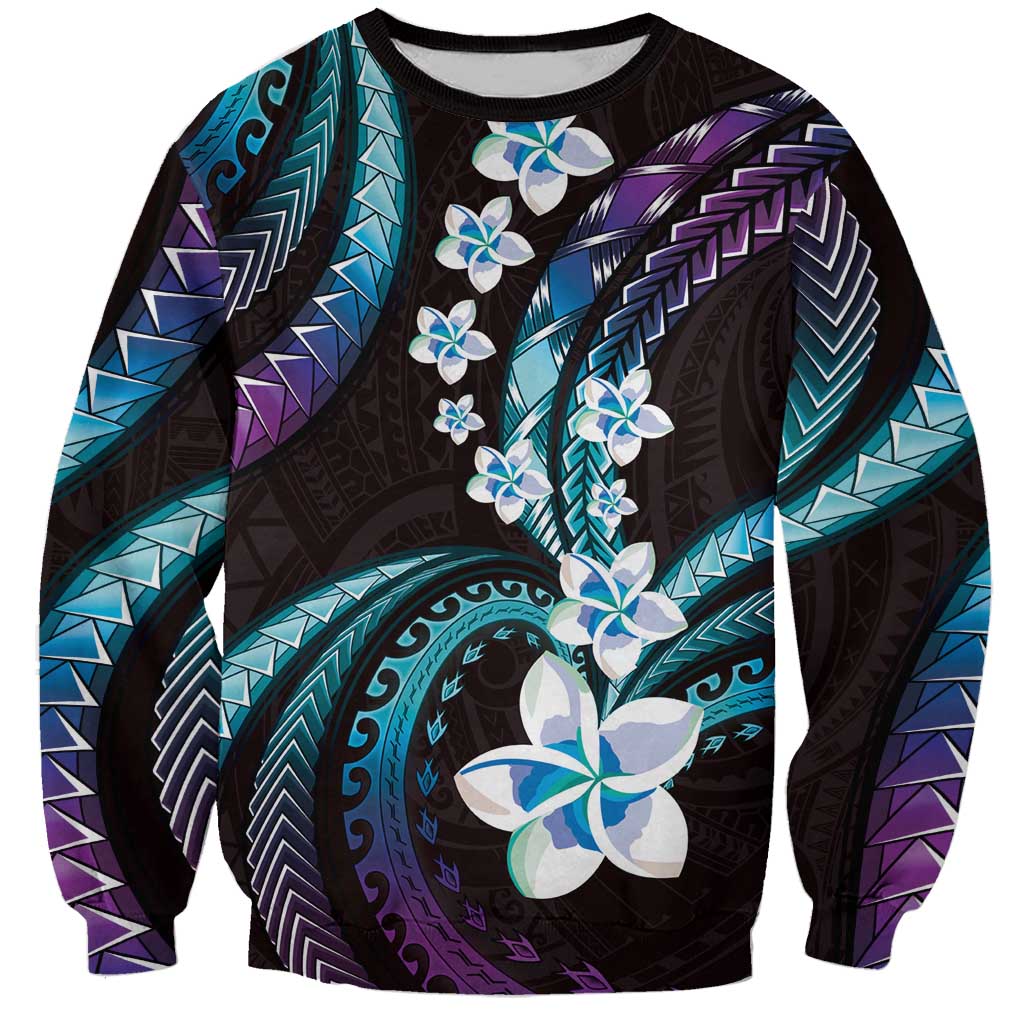 Hawaii Plumeria Sweatshirt Amethyst Gradient Polynesian Pattern