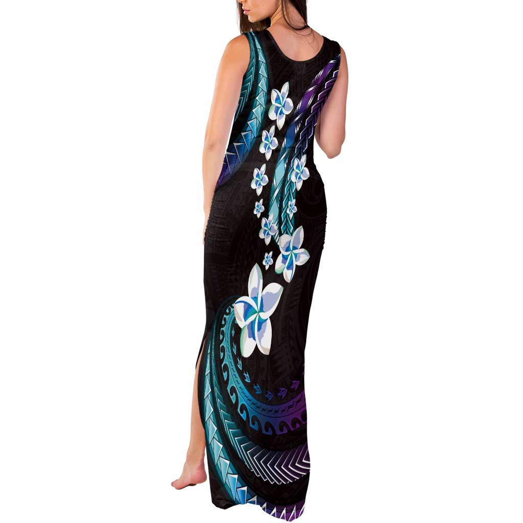 Hawaii Plumeria Tank Maxi Dress Amethyst Gradient Polynesian Pattern