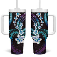 Hawaii Plumeria Tumbler With Handle Amethyst Gradient Polynesian Pattern