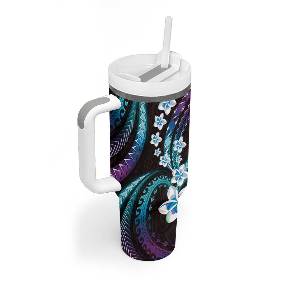 Hawaii Plumeria Tumbler With Handle Amethyst Gradient Polynesian Pattern
