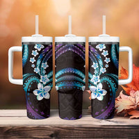 Hawaii Plumeria Tumbler With Handle Amethyst Gradient Polynesian Pattern