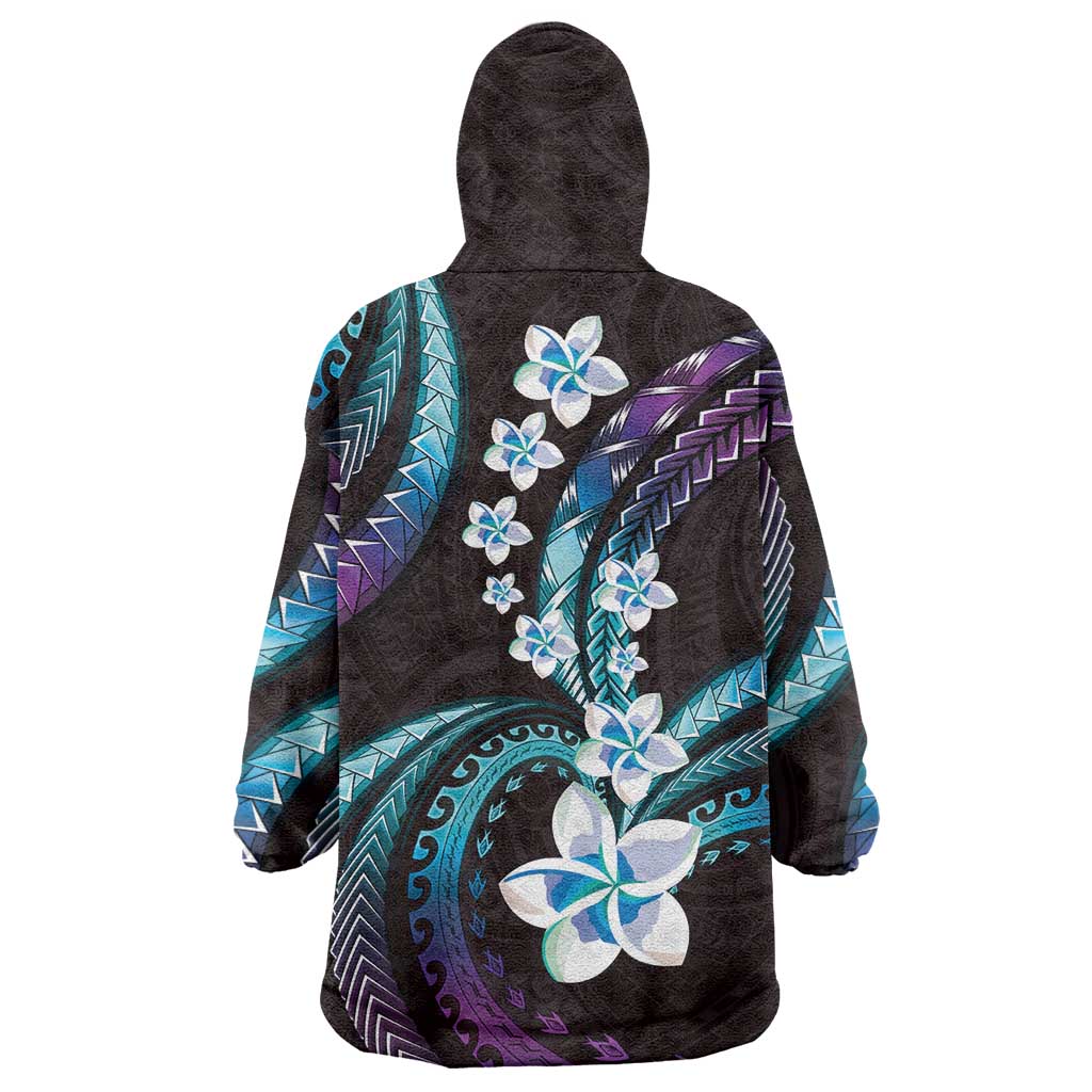Hawaii Plumeria Wearable Blanket Hoodie Amethyst Gradient Polynesian Pattern