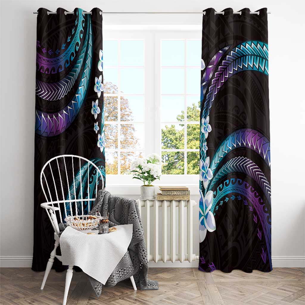 Hawaii Plumeria Window Curtain Amethyst Gradient Polynesian Pattern
