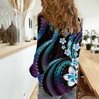 Hawaii Plumeria Women Casual Shirt Amethyst Gradient Polynesian Pattern