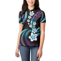 Hawaii Plumeria Women Polo Shirt Amethyst Gradient Polynesian Pattern