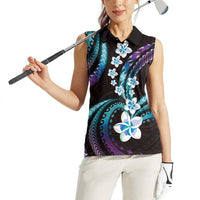 Hawaii Plumeria Women Sleeveless Polo Shirt Amethyst Gradient Polynesian Pattern