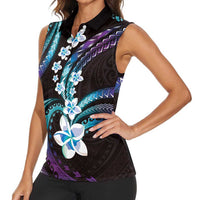 Hawaii Plumeria Women Sleeveless Polo Shirt Amethyst Gradient Polynesian Pattern