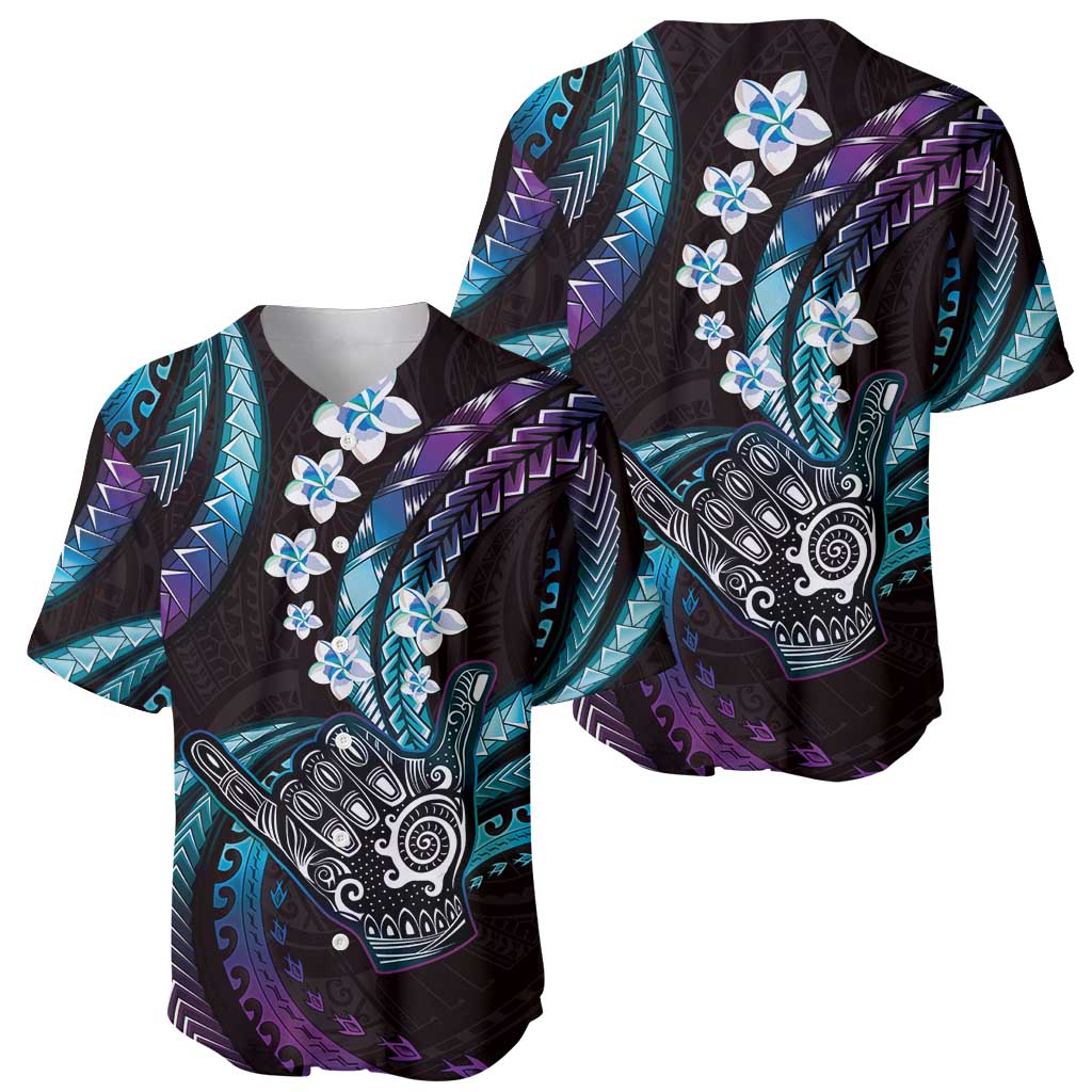 Hawaii Shaka Sign Baseball Jersey Fantastic Frangipani Amethyst Gradient