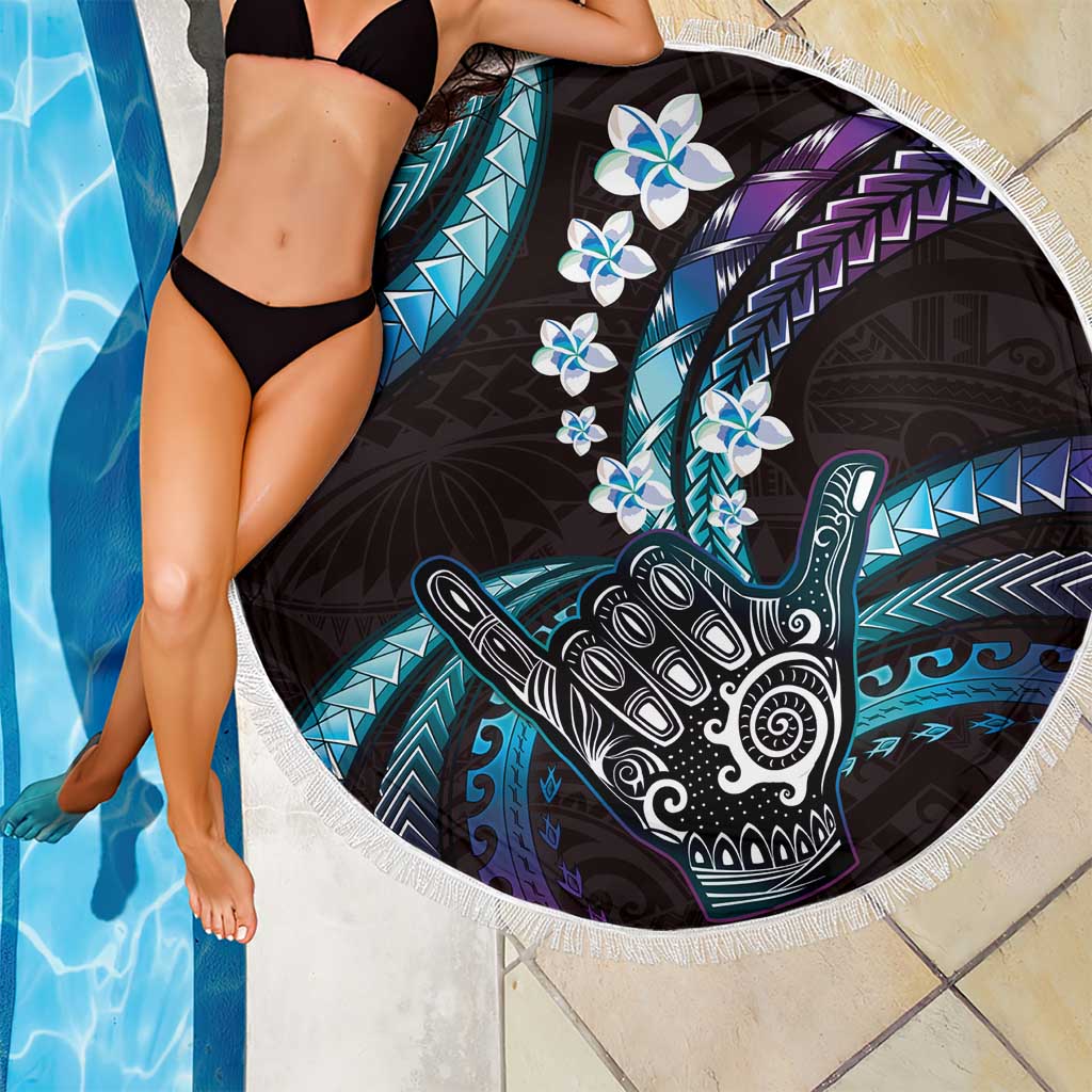 Hawaii Shaka Sign Beach Blanket Fantastic Frangipani Amethyst Gradient