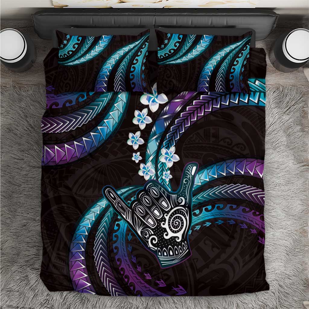 Hawaii Shaka Sign Bedding Set Fantastic Frangipani Amethyst Gradient