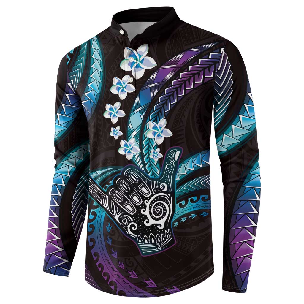 Hawaii Shaka Sign Button Sweatshirt Fantastic Frangipani Amethyst Gradient
