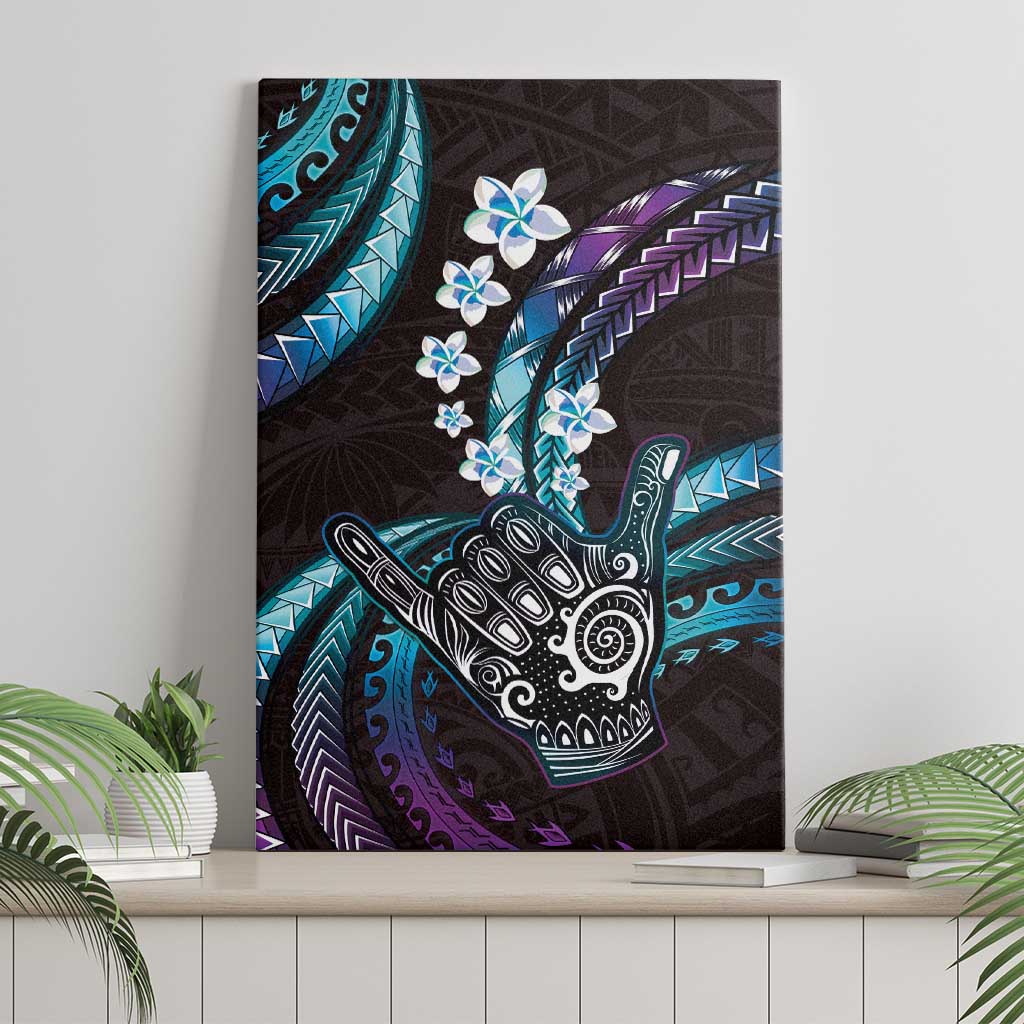 Hawaii Shaka Sign Canvas Wall Art Fantastic Frangipani Amethyst Gradient