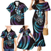 Hawaii Shaka Sign Family Matching Mermaid Dress and Hawaiian Shirt Fantastic Frangipani Amethyst Gradient