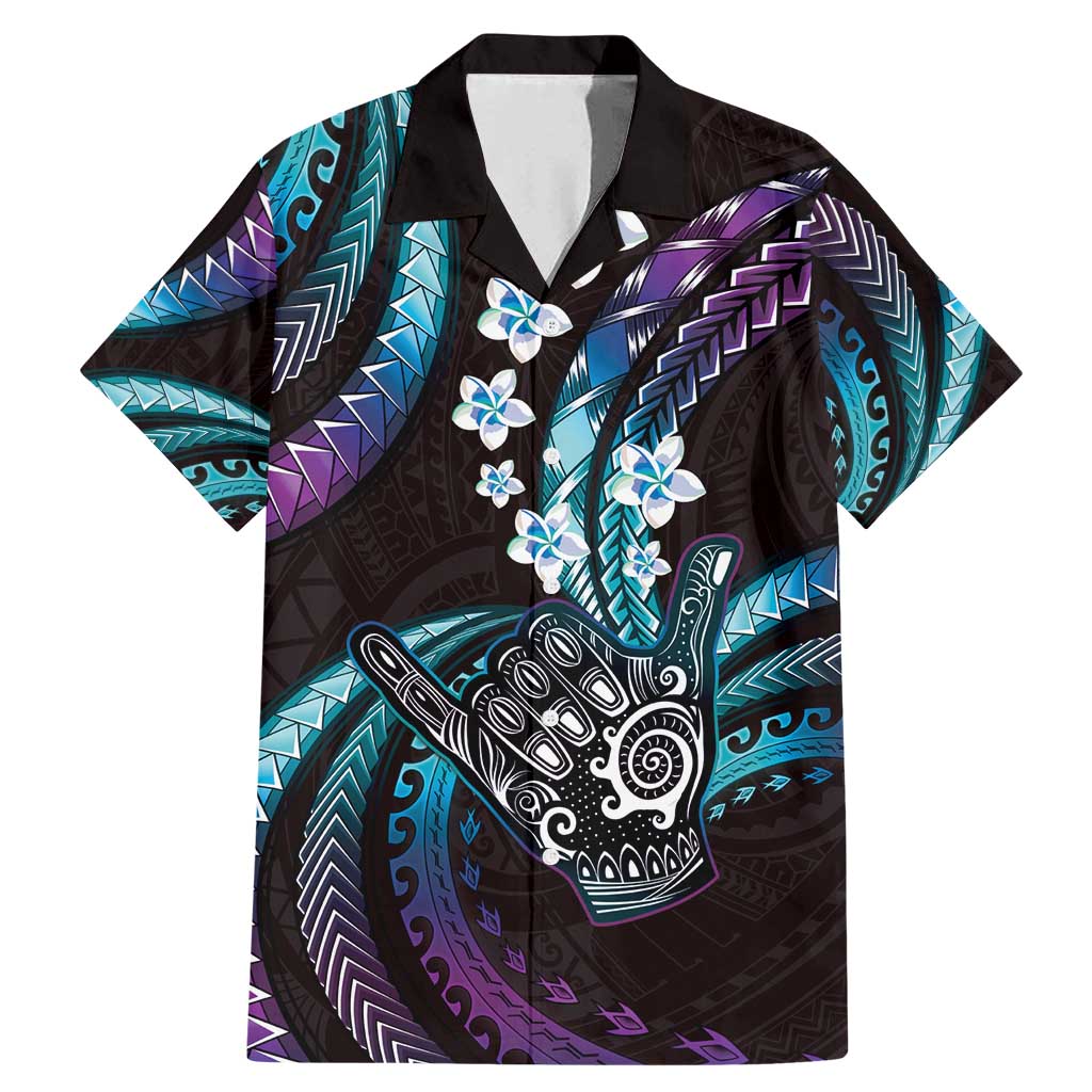 Hawaii Shaka Sign Family Matching Mermaid Dress and Hawaiian Shirt Fantastic Frangipani Amethyst Gradient