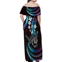 Hawaii Shaka Sign Family Matching Off Shoulder Maxi Dress and Hawaiian Shirt Fantastic Frangipani Amethyst Gradient