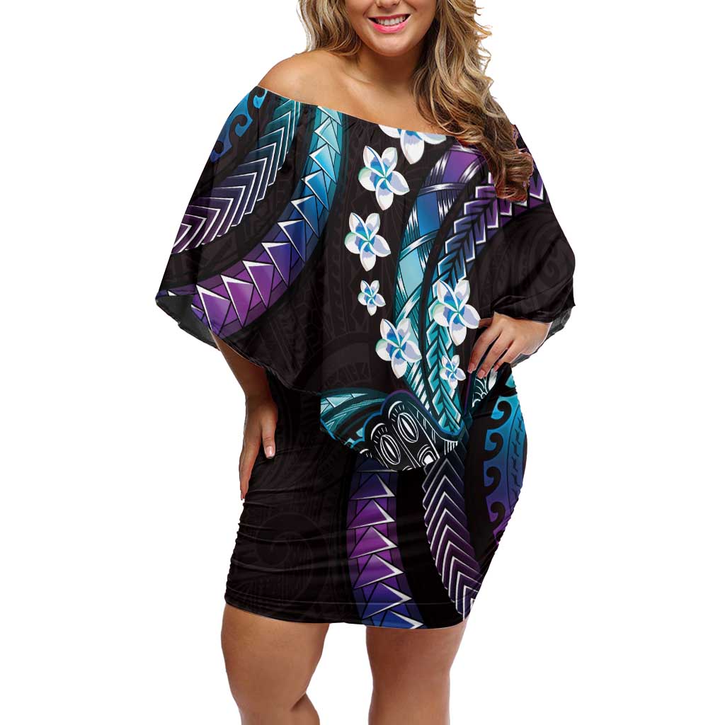 Hawaii Shaka Sign Family Matching Off Shoulder Short Dress and Hawaiian Shirt Fantastic Frangipani Amethyst Gradient